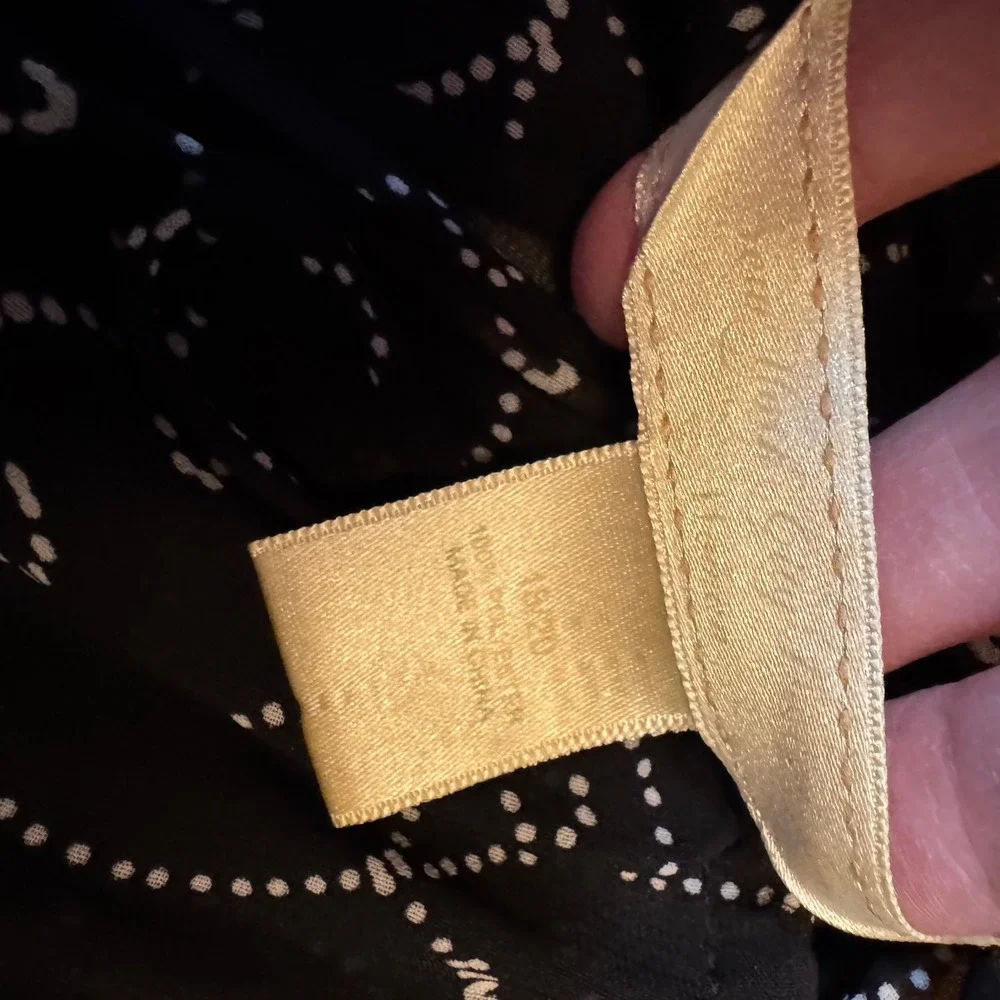 Vtg Black White Boho Peasant Top Sheer Crinkle 3/4 Sleeve Floral Scroll Print XL - Picture 6 of 8